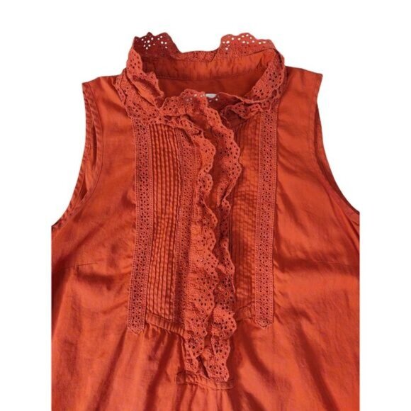 J. Crew Womens Sleeveless Ruffle Eyelet Top 0 Orange Boho Cottagecore Summer - Picture 3 of 6
